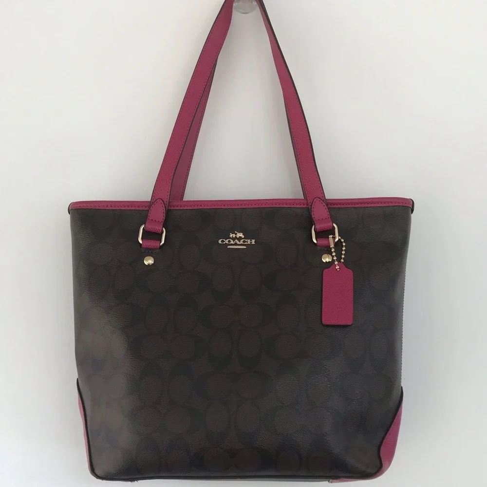 Coach Brown and Pink Signature Canvas Tote